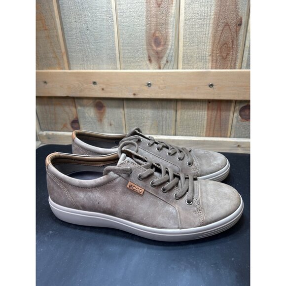Ecco Mens Soft 7 LaceUp Sneakers Size 10 10.5 Distressed Stone Taupe Leather - Picture 1 of 9